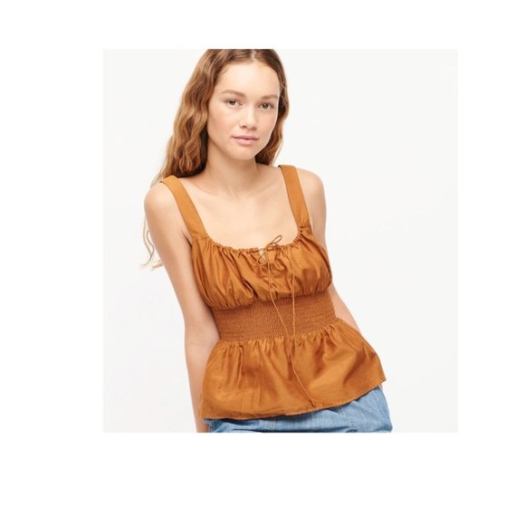J Crew Smocked-waist Tank in Silk-cotton Voile, L, Mustard - Picture 2 of 4